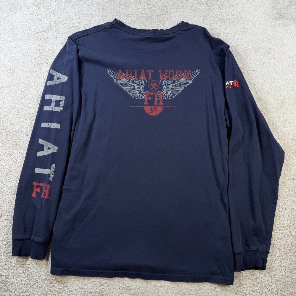 Ariat FR T-Shirt Mens Medium Navy Long Sleeve Workwear Flame Resistant Tee Wing